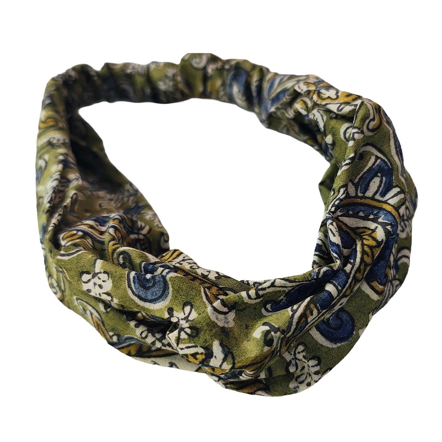 Handmade Cotton Twist Headband – Green Paisley Floral Hair Accessory