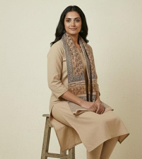 Rustic Earth Kalamkari Wrap - Wide Cotton Stole