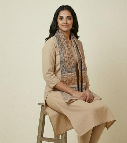 Rustic Earth Kalamkari Wrap - Wide Cotton Stole