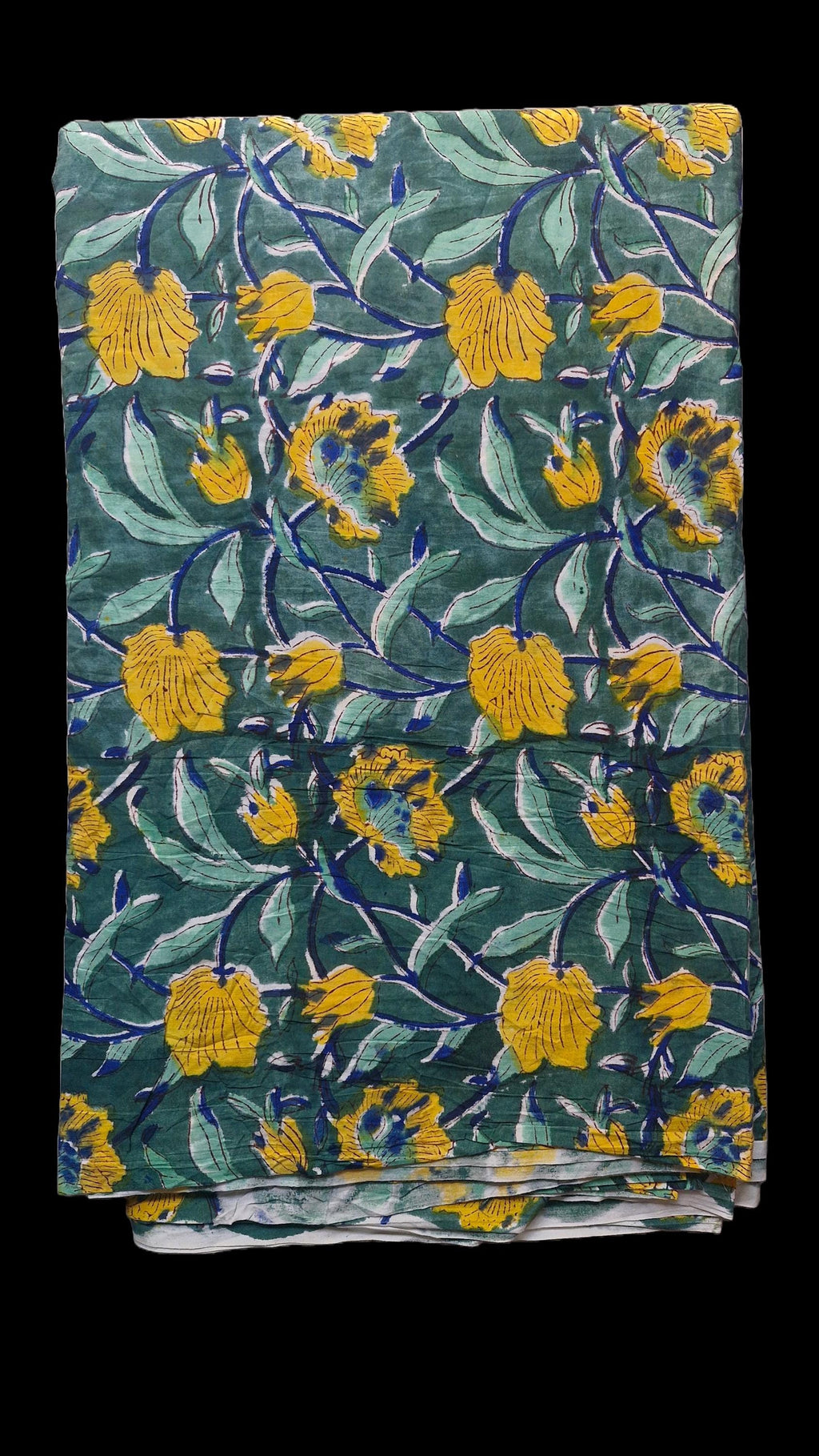 Handmade Bagru Print Textile – Botanical Yellow Floral Cotton Material