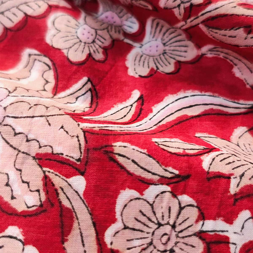 Handmade Bagru Print Textile –  Red Floral Print Cotton Material
