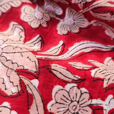 Sanganeri Hand Block Print Cotton Fabric – Red Floral Print