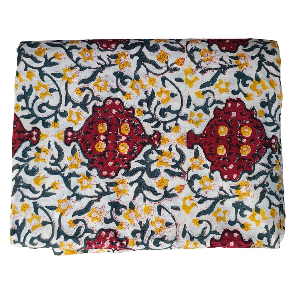 Handmade Bagru Print Textile – Blue and Maroon Floral Cotton Material