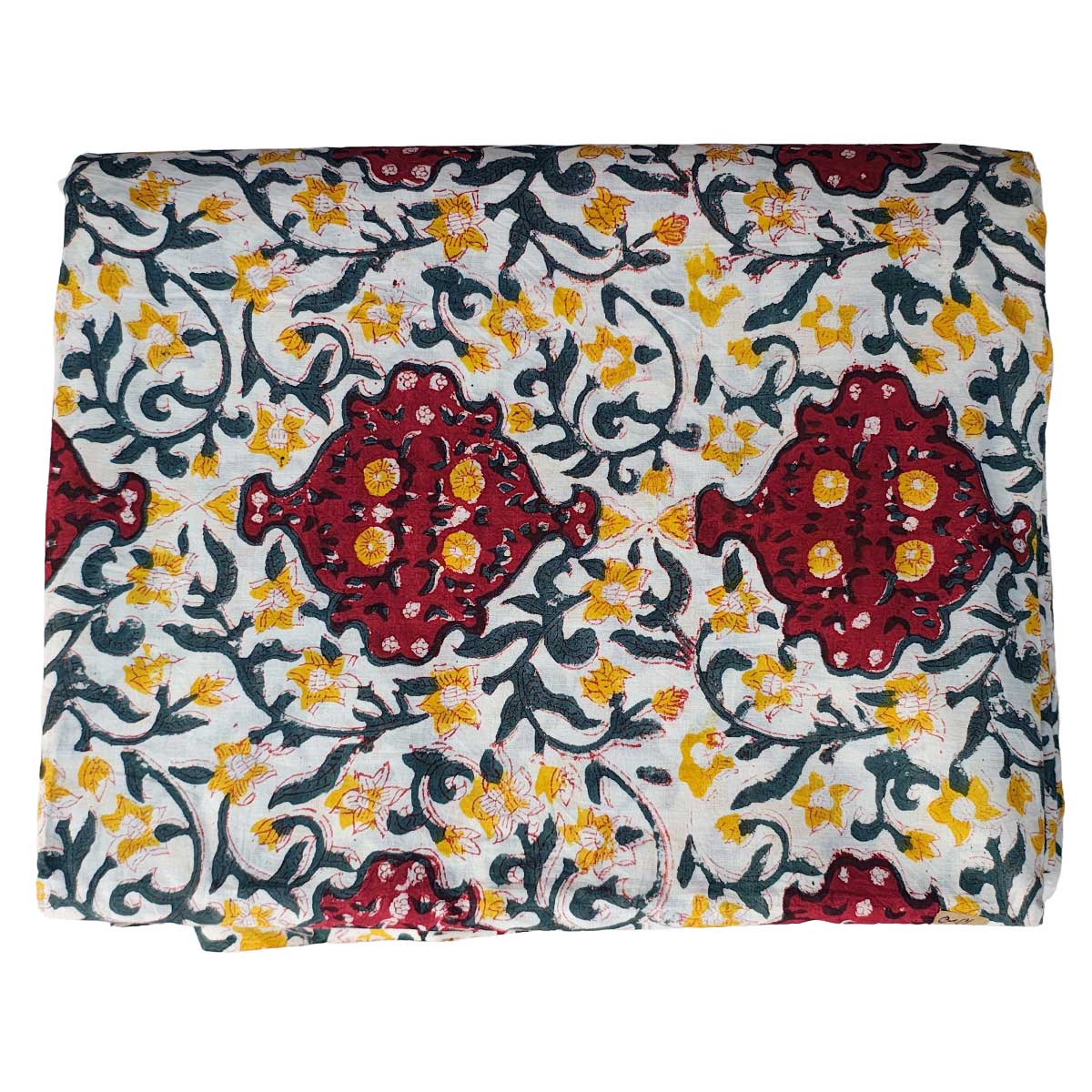 Sanganeri Hand Block Print Cotton Fabric – Blue and Maroon Floral
