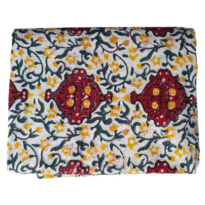 Sanganeri Hand Block Print Cotton Fabric – Blue and Maroon Floral