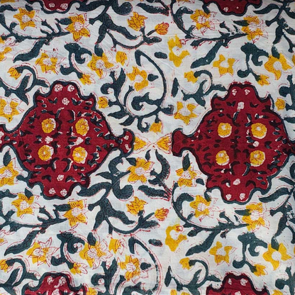 Sanganeri Hand Block Print Cotton Fabric – Blue and Maroon Floral