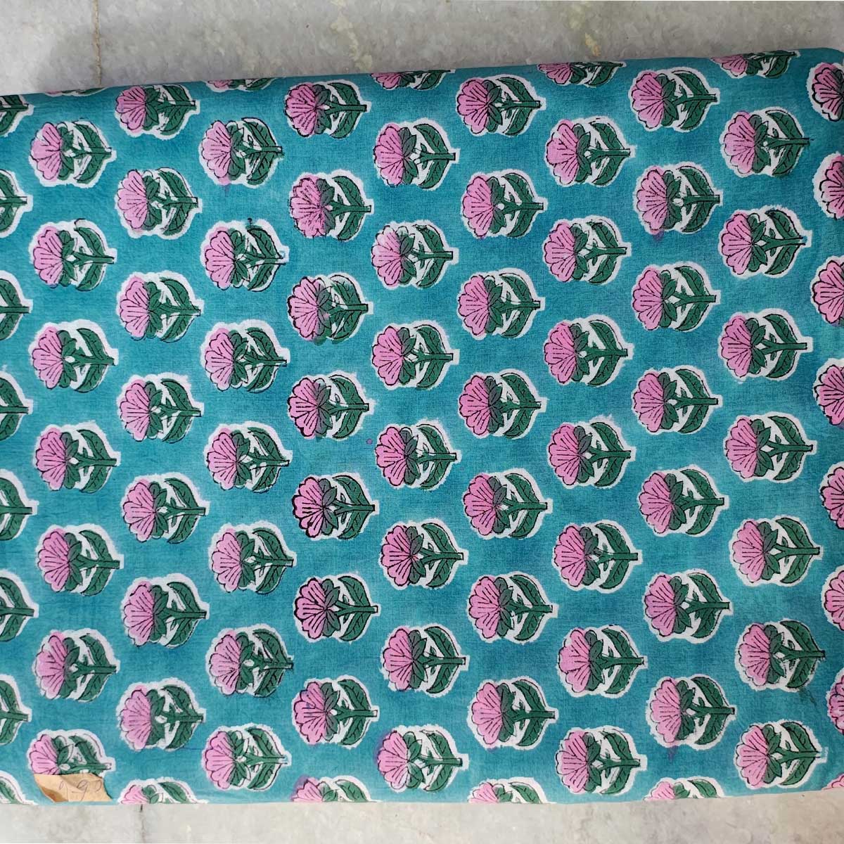 Handmade Bagru Print Textile – TealBlue Floral Print Cotton Material