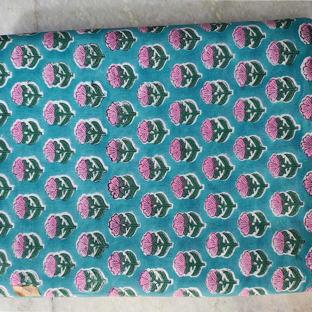 Handmade Bagru Print Textile – TealBlue Floral Print Cotton Material