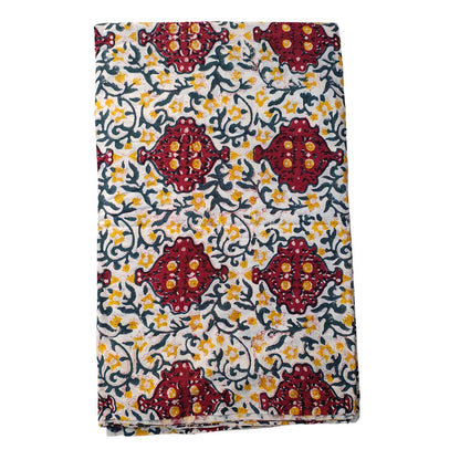 Sanganeri Hand Block Print Cotton Fabric – Blue and Maroon Floral
