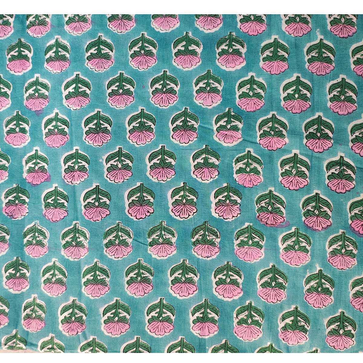 Handmade Bagru Print Textile – TealBlue Floral Print Cotton Material