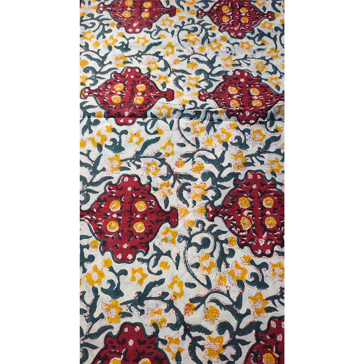 Sanganeri Hand Block Print Cotton Fabric – Blue and Maroon Floral