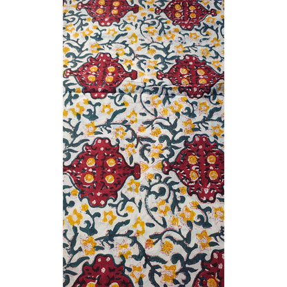 Sanganeri Hand Block Print Cotton Fabric – Blue and Maroon Floral