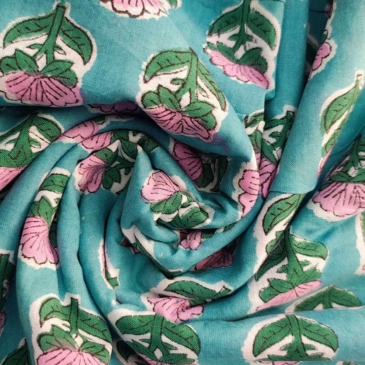Handmade Bagru Print Textile – TealBlue Floral Print Cotton Material