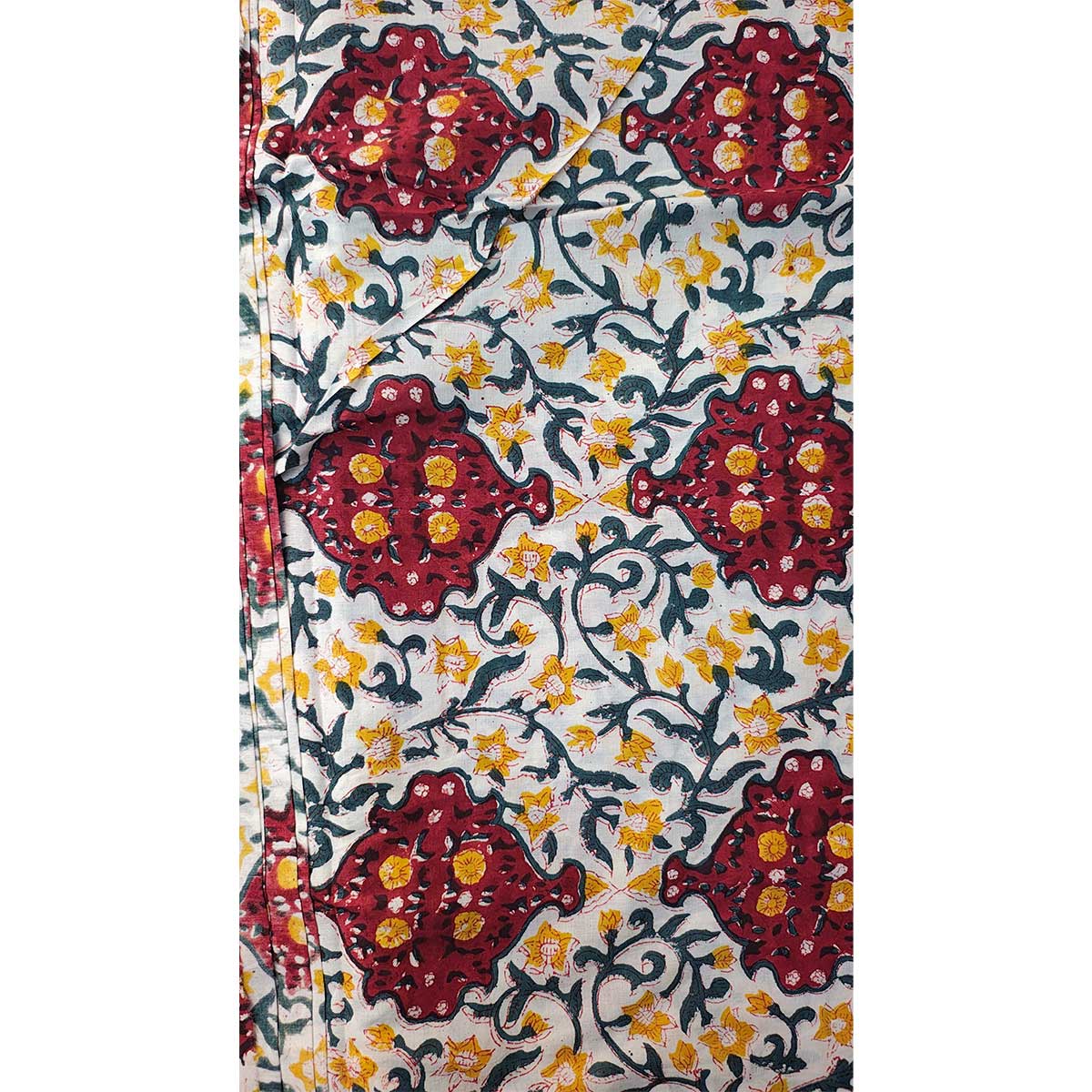 Sanganeri Hand Block Print Cotton Fabric – Blue and Maroon Floral