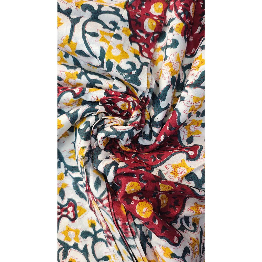 Handmade Bagru Print Textile – Blue and Maroon Floral Cotton Material