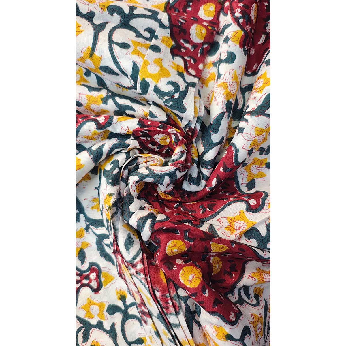 Sanganeri Hand Block Print Cotton Fabric – Blue and Maroon Floral