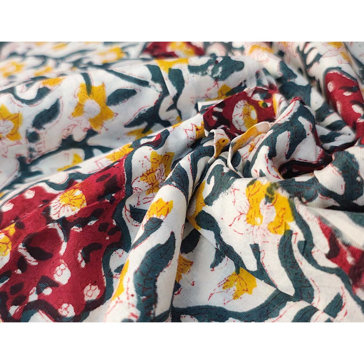 Sanganeri Hand Block Print Cotton Fabric – Blue and Maroon Floral
