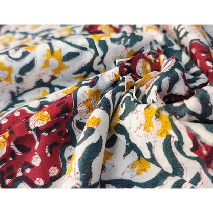 Sanganeri Hand Block Print Cotton Fabric – Blue and Maroon Floral