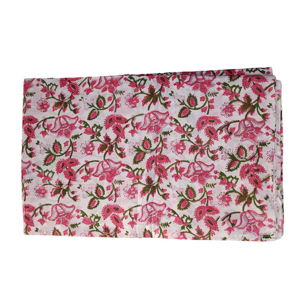 Handmade Bagru Print Textile – Pink Green And White Floral Cotton Material