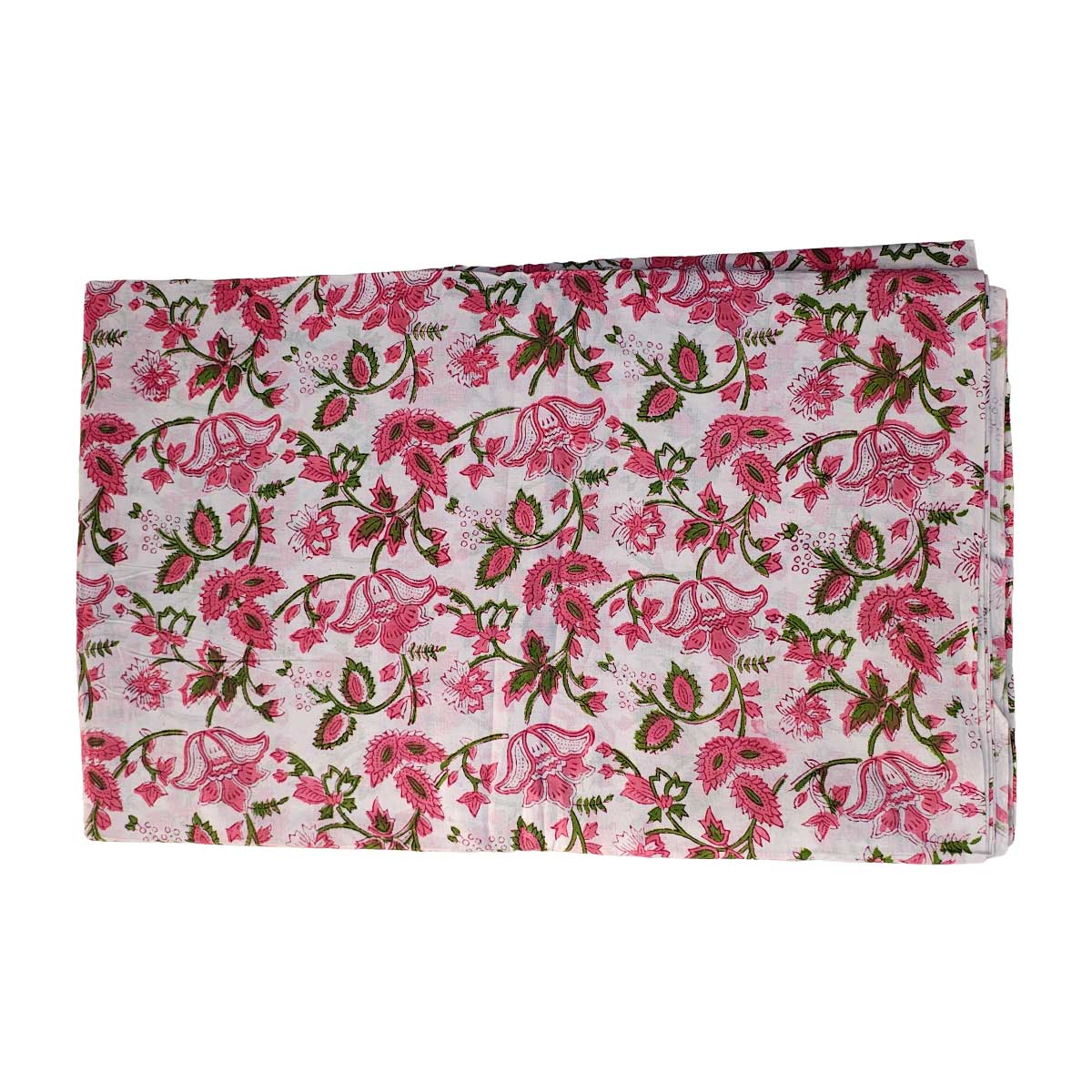 Sanganeri Hand Block Print Cotton Fabric – Pink Green And White Floral