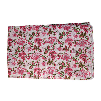 Sanganeri Hand Block Print Cotton Fabric – Pink Green And White Floral