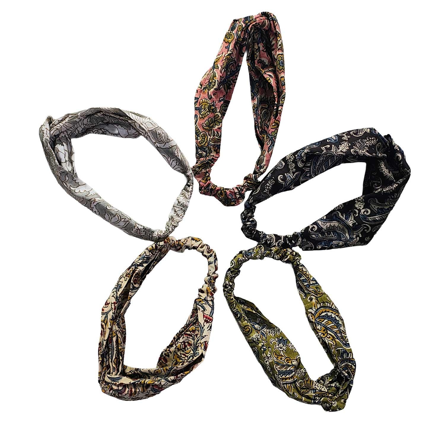 Handmade Cotton Twist Headband - Green Paisley Floral Print