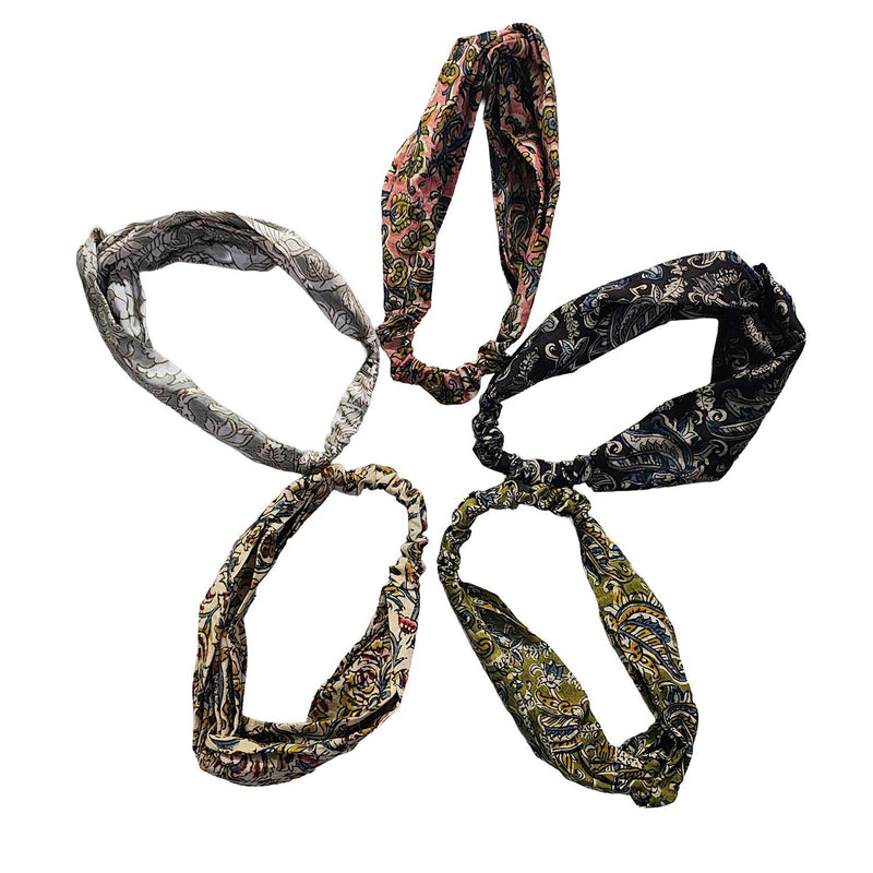 Handmade Cotton Twist Headband - Green Paisley Floral Print