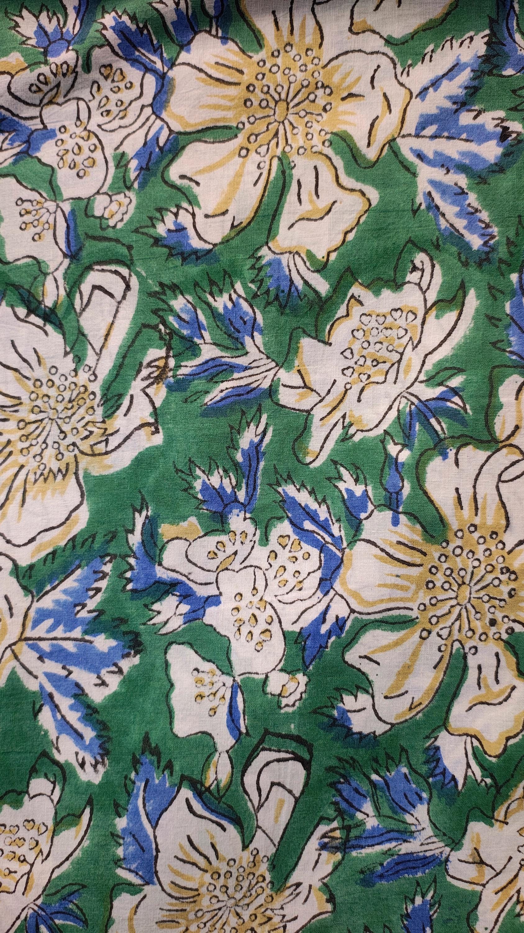 Authentic Bagru Hand Block Print Cotton Fabric by the Yard | Natural Dye Floral Print