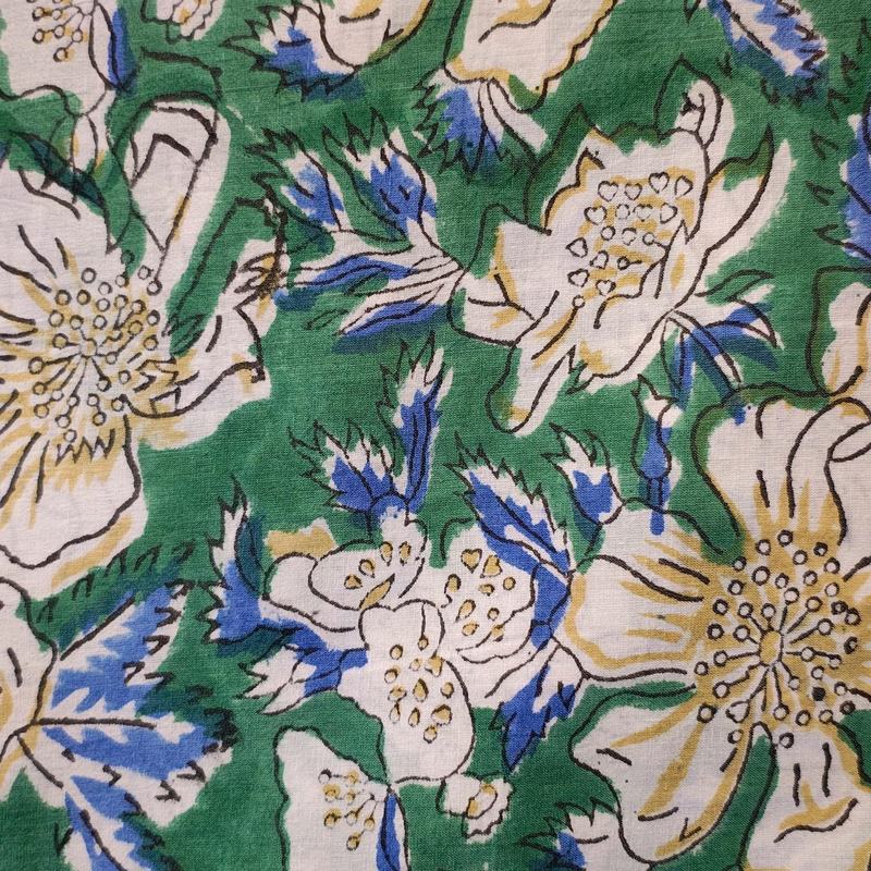 Authentic Sanganeri Hand Block Print Cotton Fabric by the Yard | Natural Dye Floral Print
