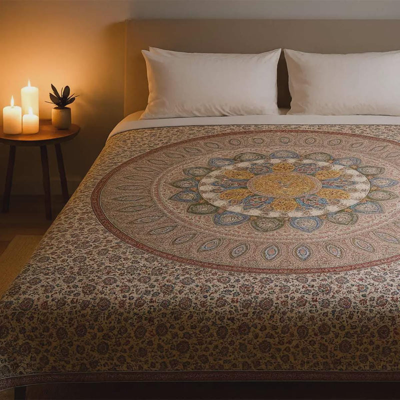 Kalamkari Hand Block Printed Cotton Bedsheet