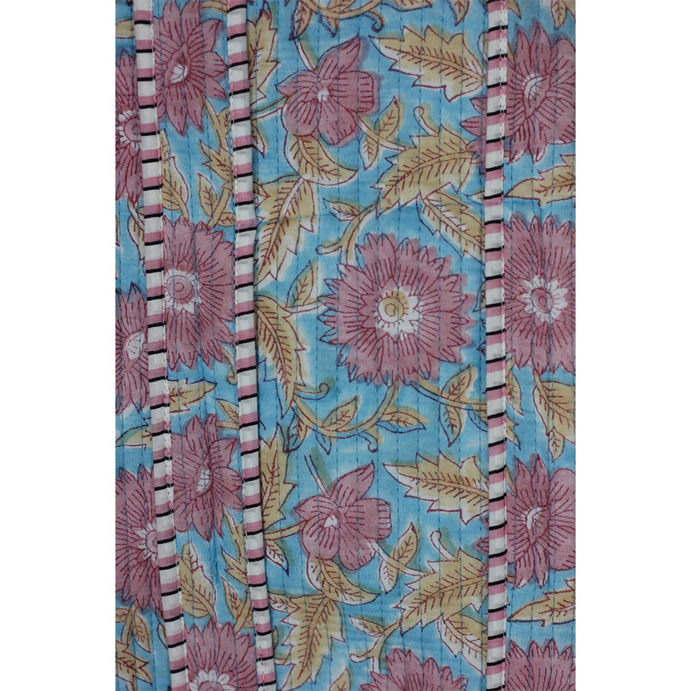 Handmade Block Print Cotton Quilted Tote Bag – Mint & Pink Floral