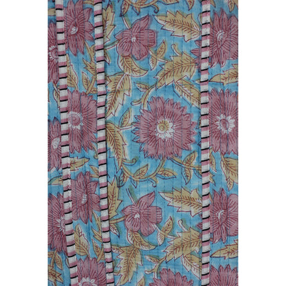 Handmade Block Print Cotton Quilted Tote Bag – Mint & Pink Floral