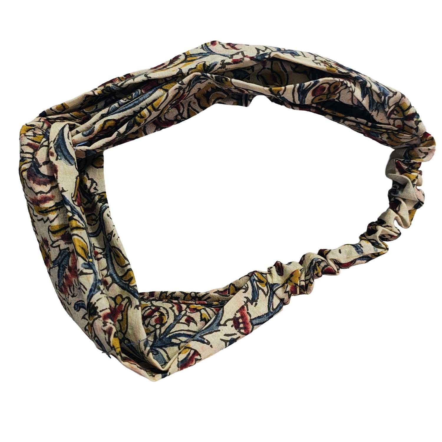 Handmade Cotton Twist Headband - Green Paisley Floral Print