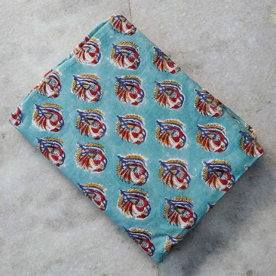 Sanganeri Hand Block Print Cotton Fabric – Sky Blue Floral Print