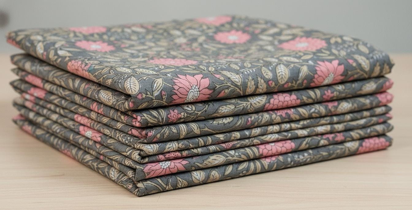 Natural Dye Indian Block Print Fabric by the Yard | Authentic Bagru Handloom Cotton Textile