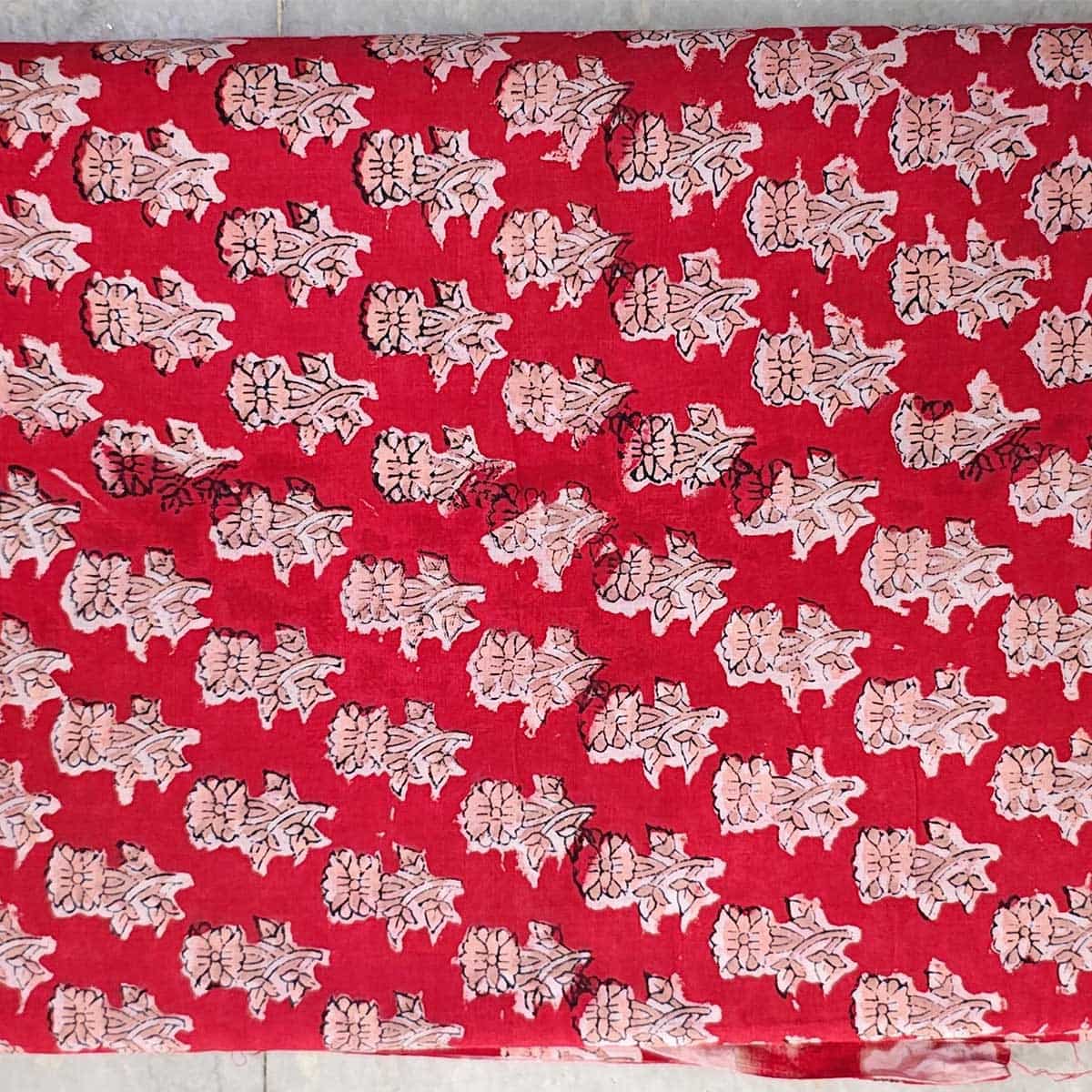 Handmade Bagru Print Textile – Red Floral Print Cotton Material