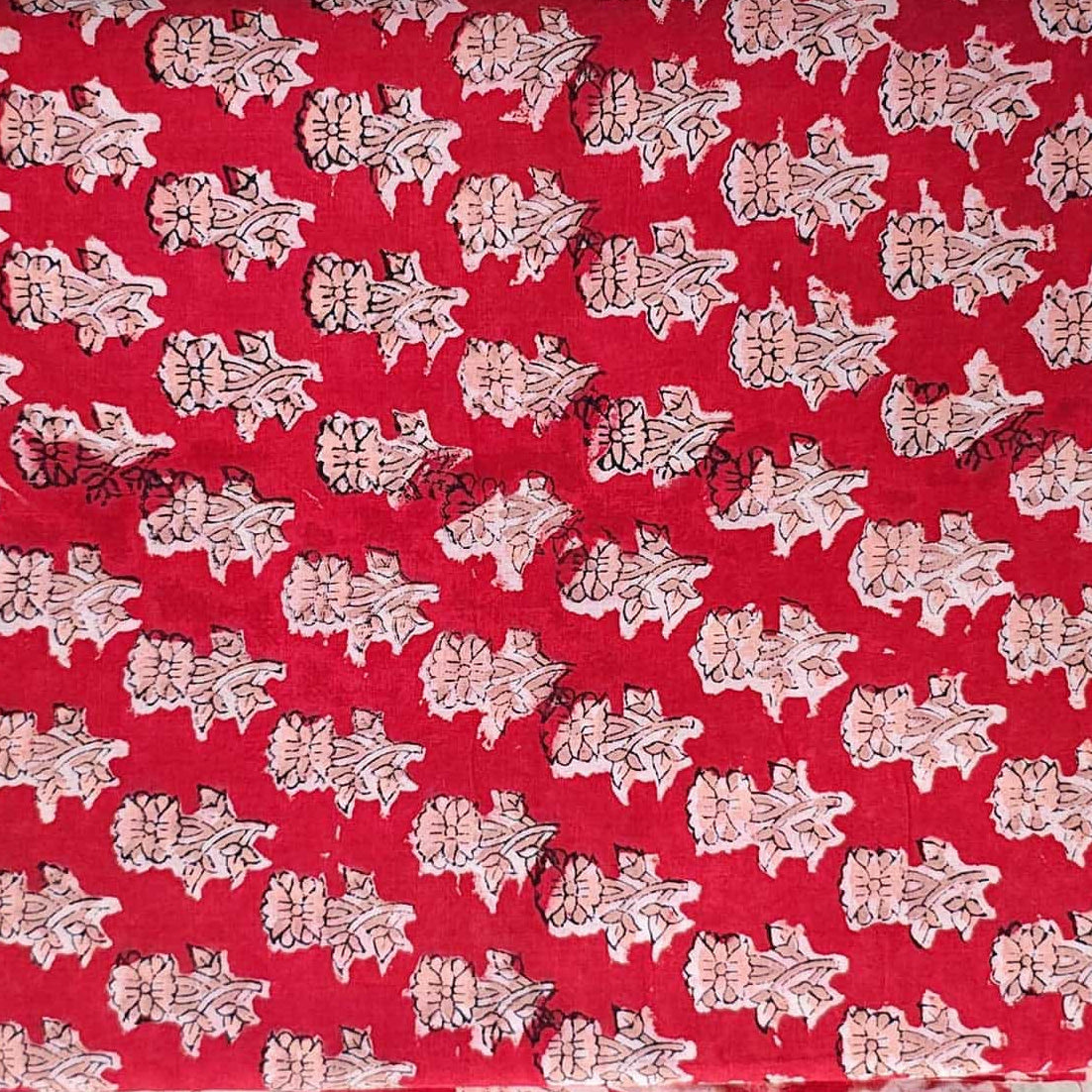 Sanganeri Hand Block Print Cotton Fabric – Red Floral Print
