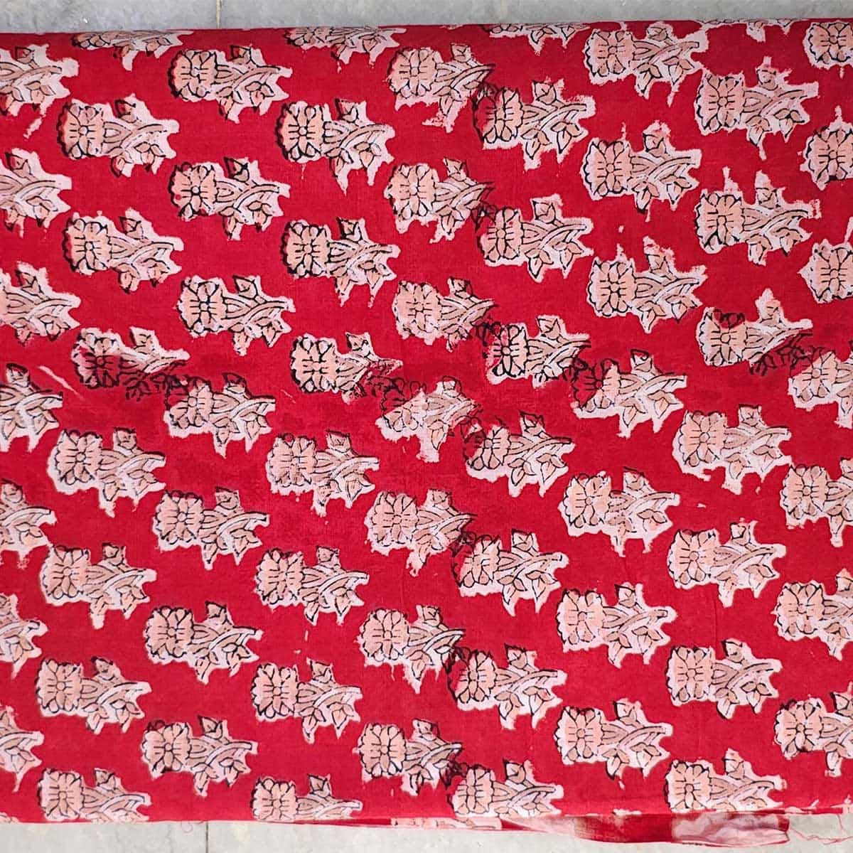 Handmade Bagru Print Textile – Red Floral Print Cotton Material