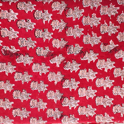 Sanganeri Hand Block Print Cotton Fabric – Red Floral Print