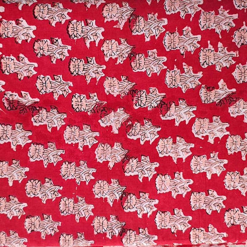 Sanganeri Hand Block Print Cotton Fabric – Red Floral Print