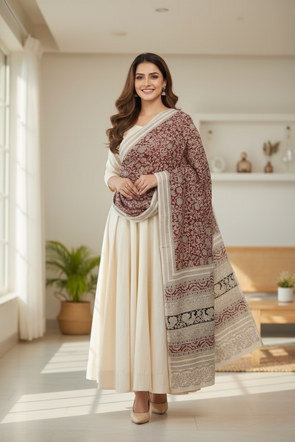 Hand Block Printed Kalamkari Cotton dupatta