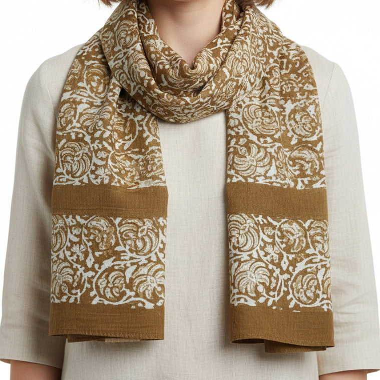 Kalamkari Hand Block Printed Cotton Stole – Women's Dupatta, Short & Standard Sizes