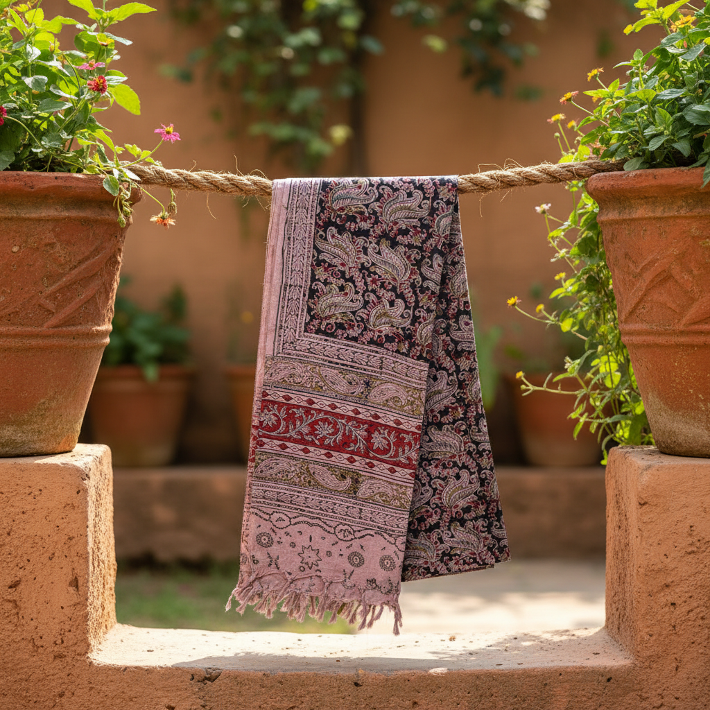 Kalamkari Hand Block Printed Cotton Dupatta – Women's Stole, Multisize