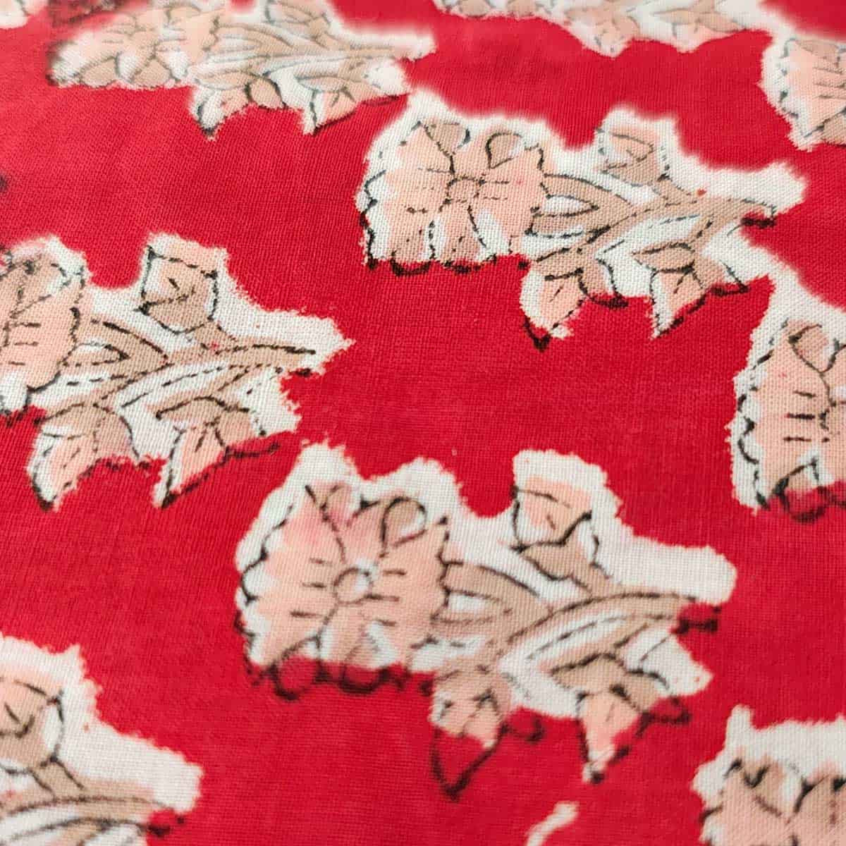 Handmade Bagru Print Textile – Red Floral Print Cotton Material