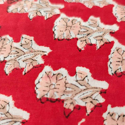 Sanganeri Hand Block Print Cotton Fabric – Red Floral Print
