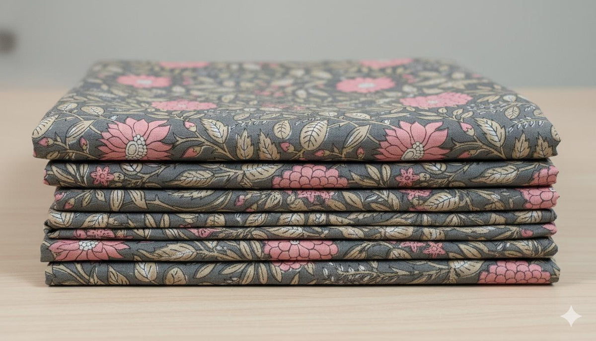Natural Dye Indian Block Print Fabric by the Yard | Authentic Sanganeri Handloom Cotton Textile