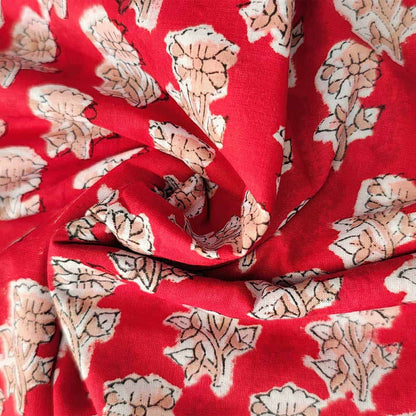 Sanganeri Hand Block Print Cotton Fabric – Red Floral Print