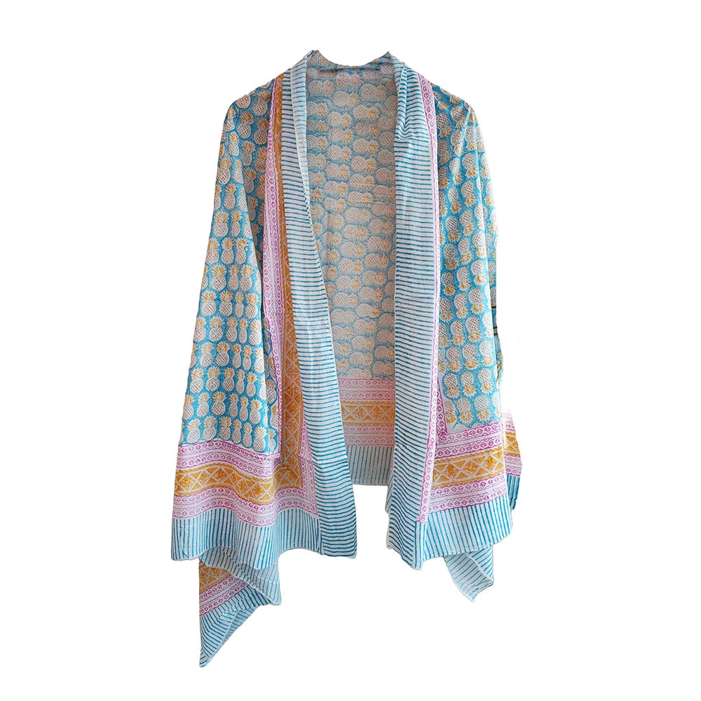Bagru Block Print Pineapple Pink Color Cotton Sarong, Beach Wrap, Pareo