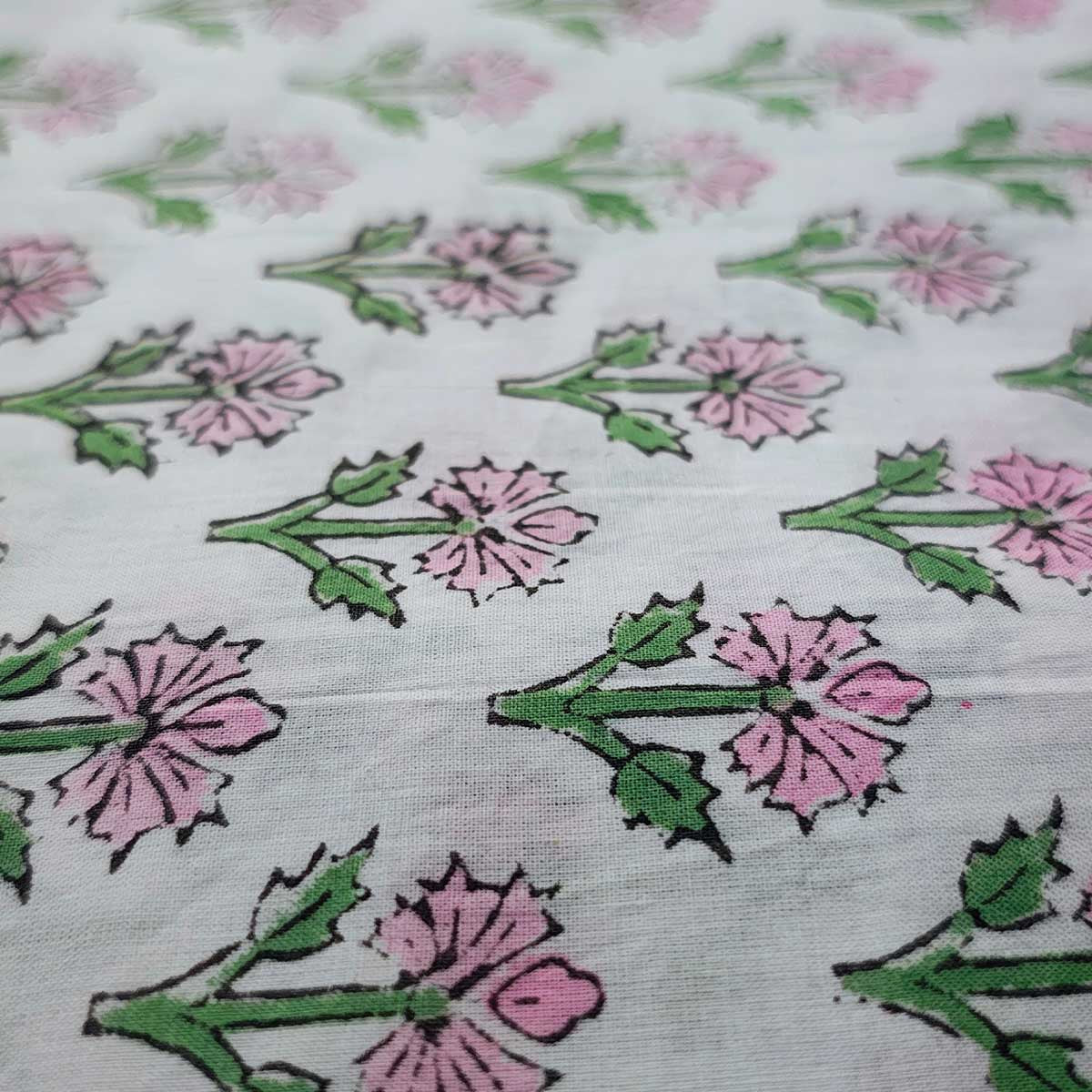 Handmade Bagru Print Textile – White Floral Print Cotton Material