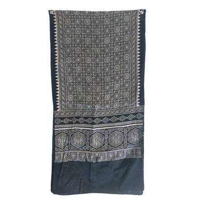 Ajrakh Hand Block Print Black Color Viscose Stole | Traditional Geometric Print | L220 X W55 cm